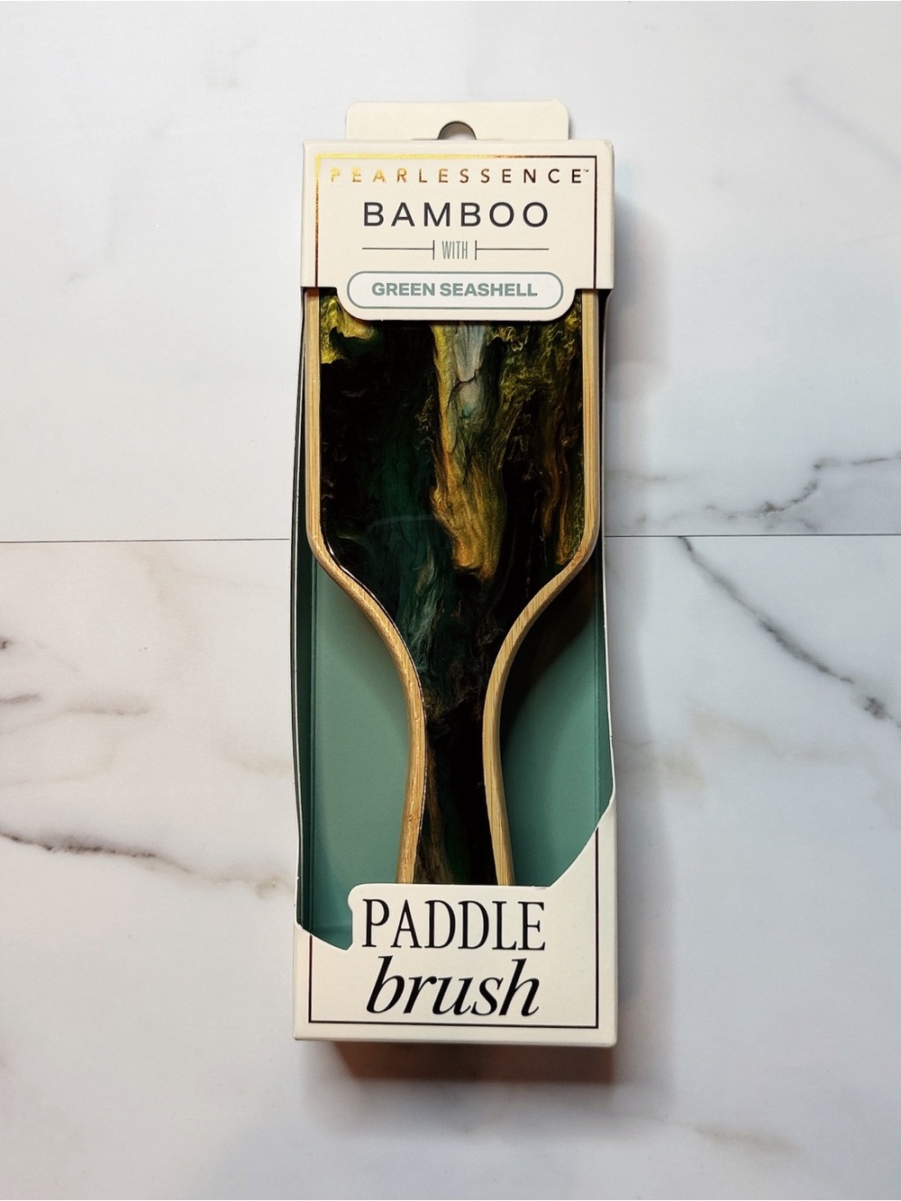 Pearlessence Green Seashell Bamboo Paddle Brush